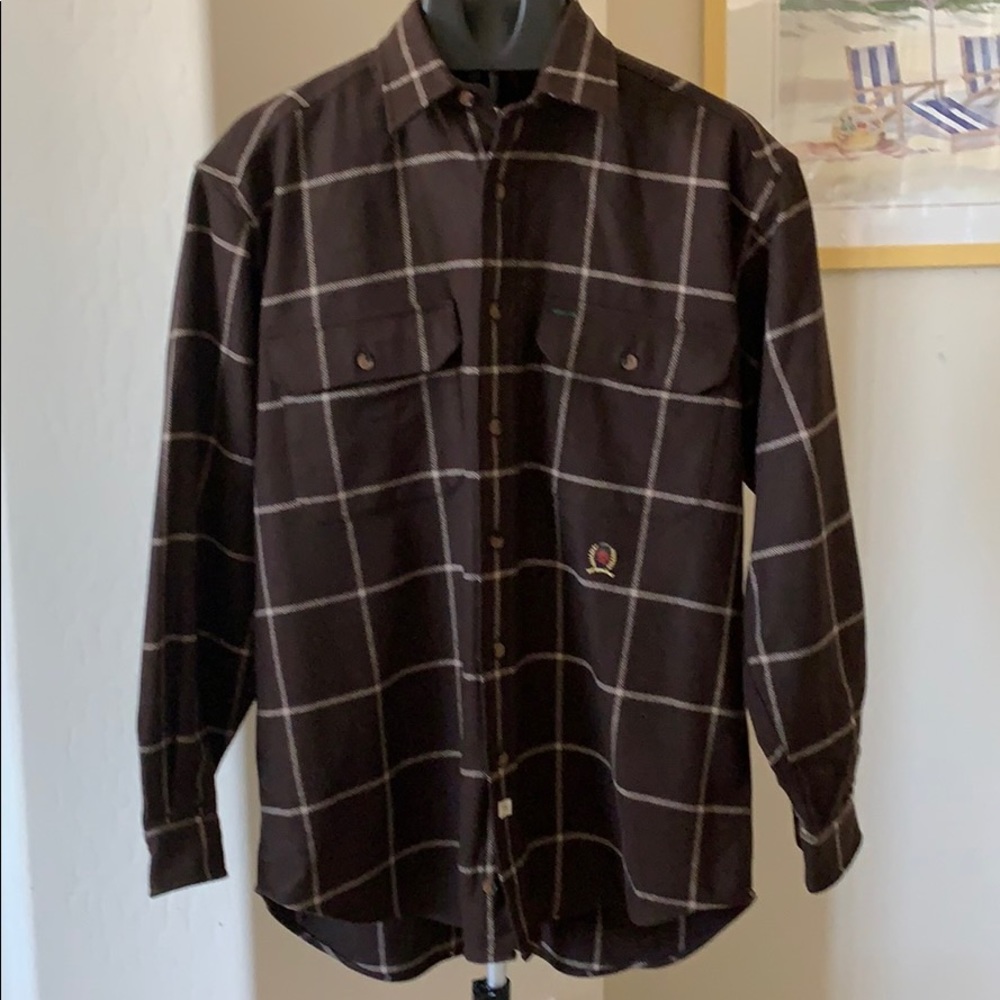 Tommy Hilfiger Brown & Cream Plaid Shirt Sz M